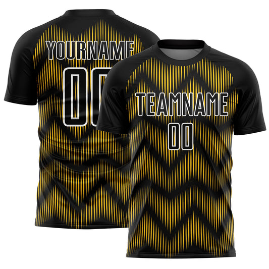 Custom Black Yellow-White Line Sublimation Soccer Uniform Jersey - Main View