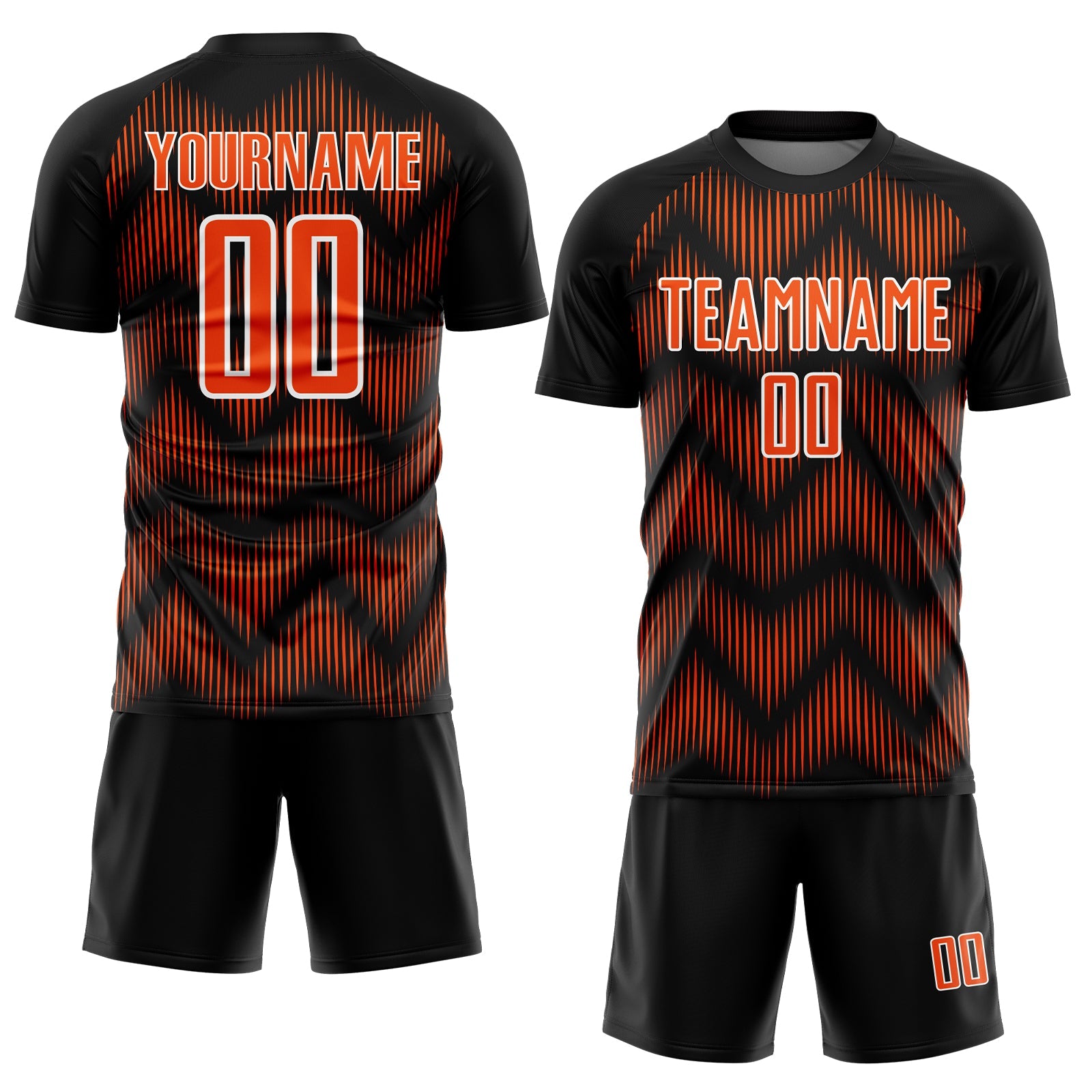 Custom Black Orange-White Line Sublimation Soccer Uniform Jersey view 2