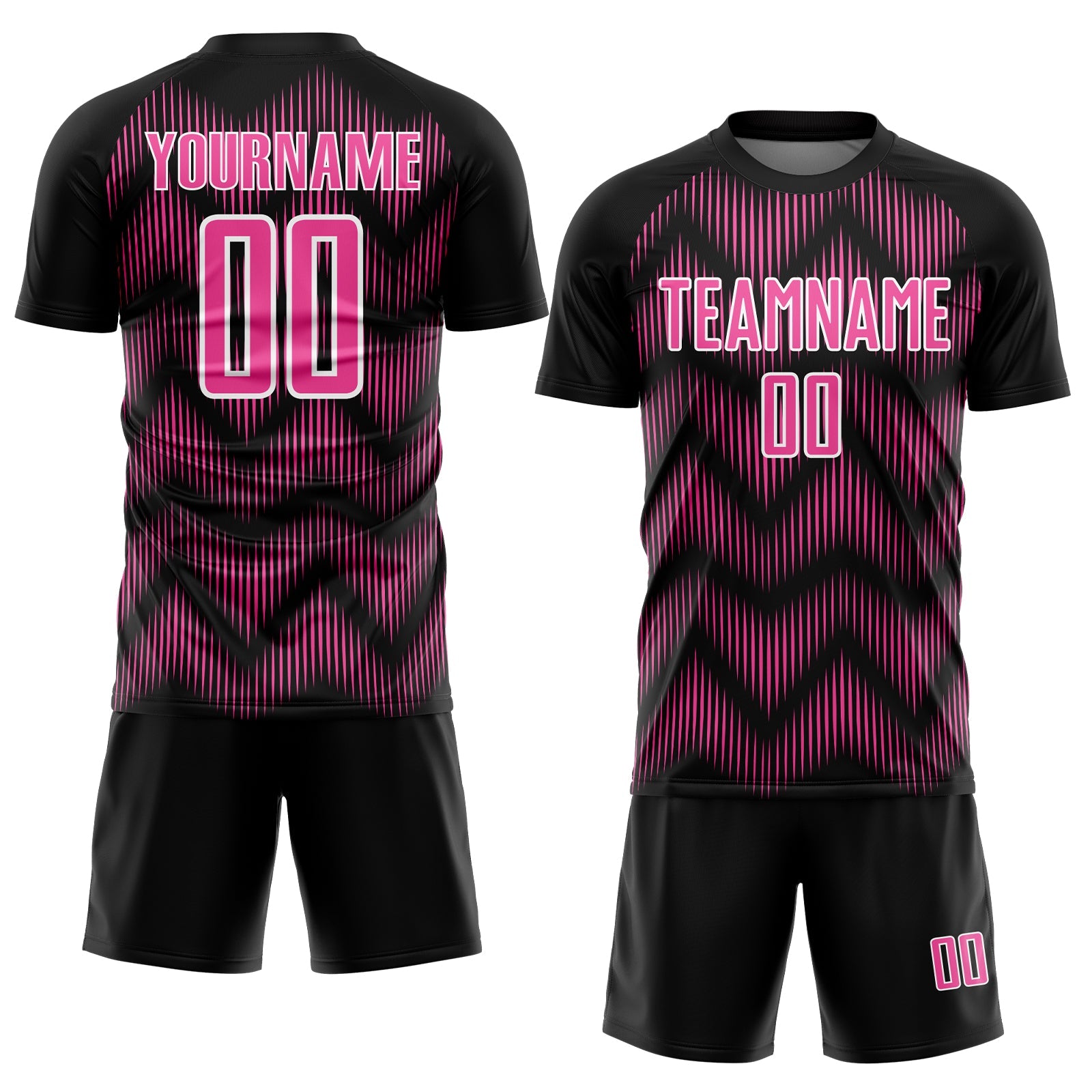 Custom Black Pink-White Line Sublimation Soccer Uniform Jersey view 2