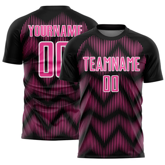 Custom Black Pink-White Line Sublimation Soccer Uniform Jersey - Main View