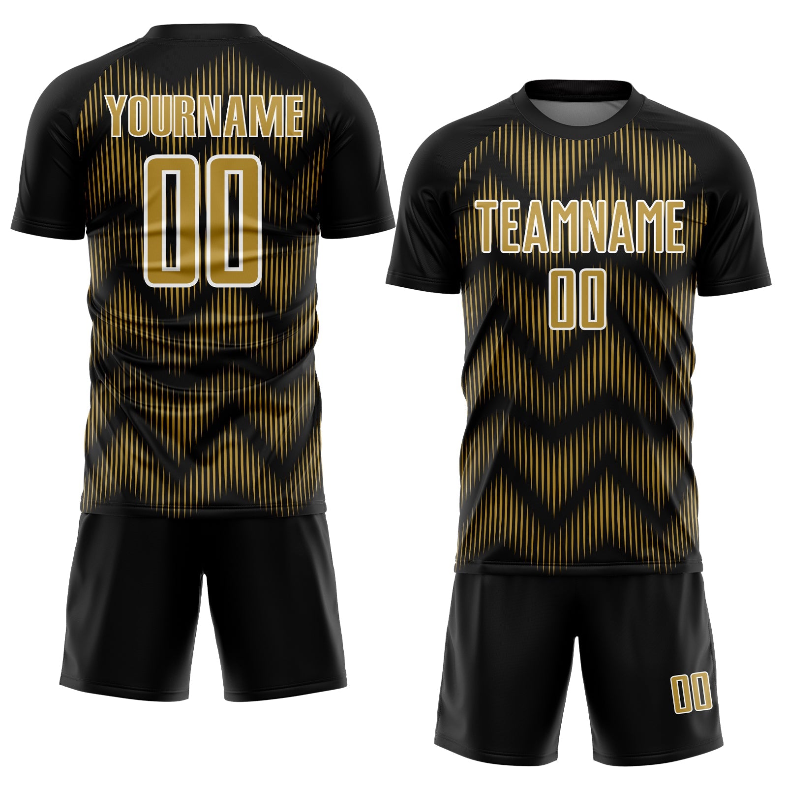 Custom Black Old Gold-White Line Sublimation Soccer Uniform Jersey view 2