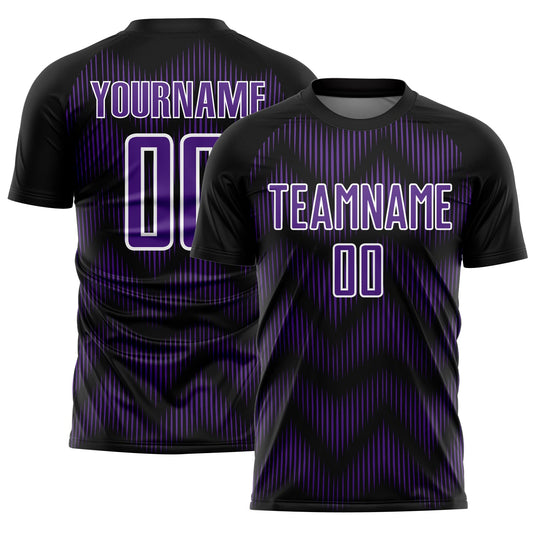 Custom Black Purple-White Line Sublimation Soccer Uniform Jersey - Main View