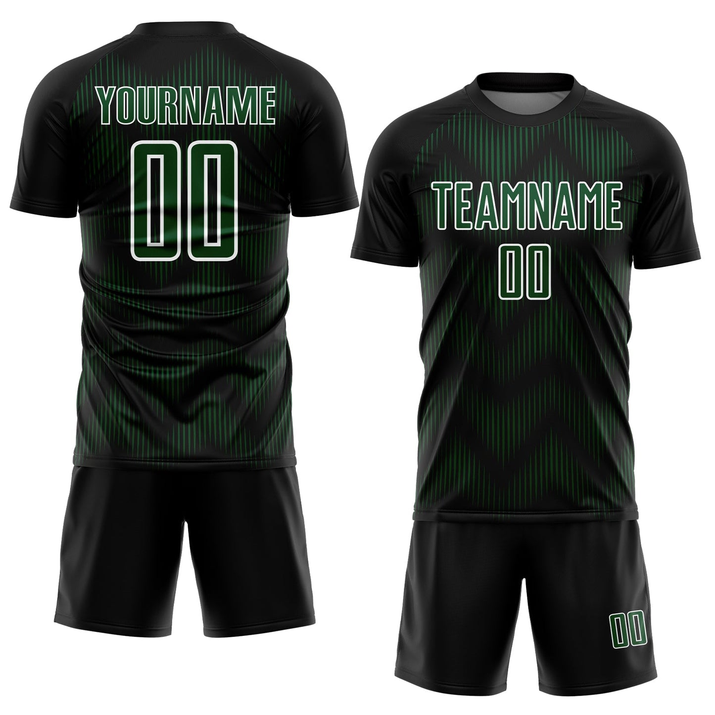 Custom Black Green-White Line Sublimation Soccer Uniform Jersey view 2