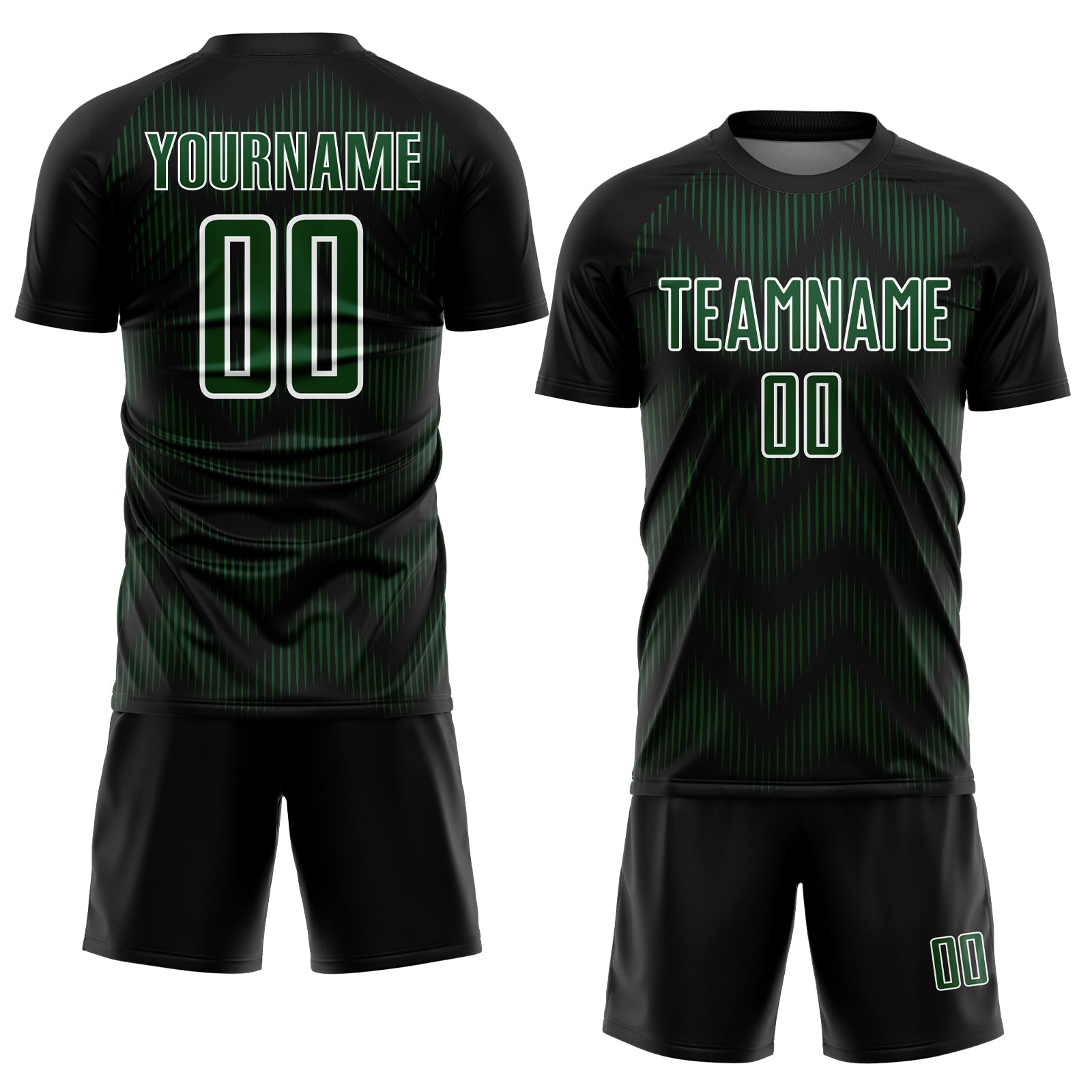 Custom Black Green-White Line Sublimation Soccer Uniform Jersey view 2