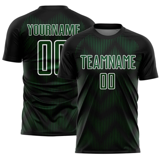Custom Black Green-White Line Sublimation Soccer Uniform Jersey - Main View