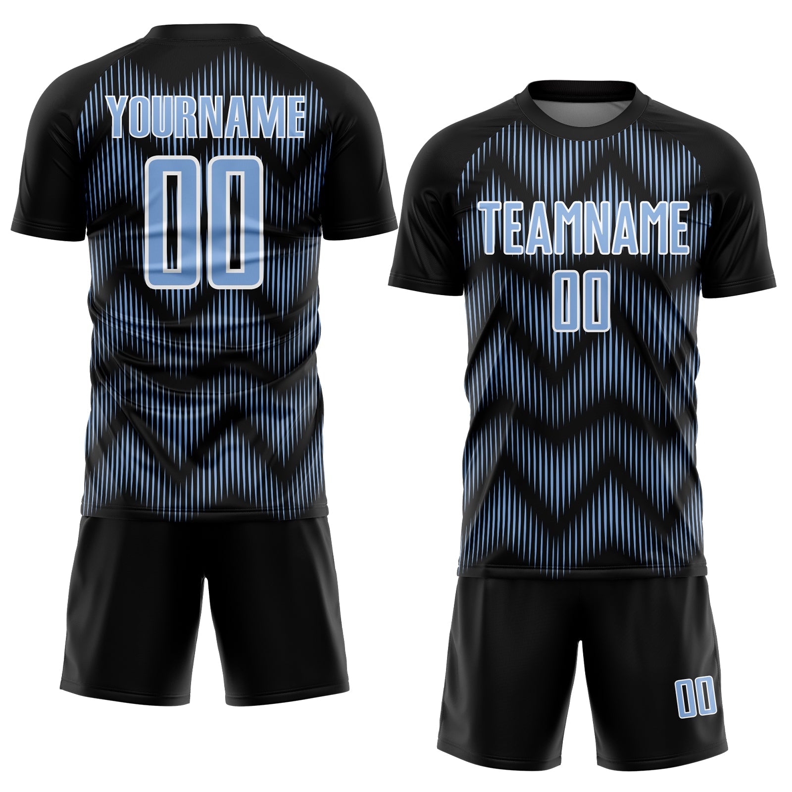 Custom Black Light Blue-White Line Sublimation Soccer Uniform Jersey view 2