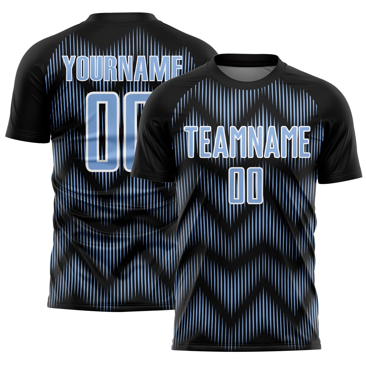 Custom Black Light Blue-White Line Sublimation Soccer Uniform Jersey - Main View