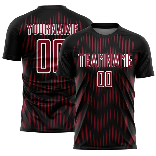 Custom Black Crimson-White Line Sublimation Soccer Uniform Jersey - Main View