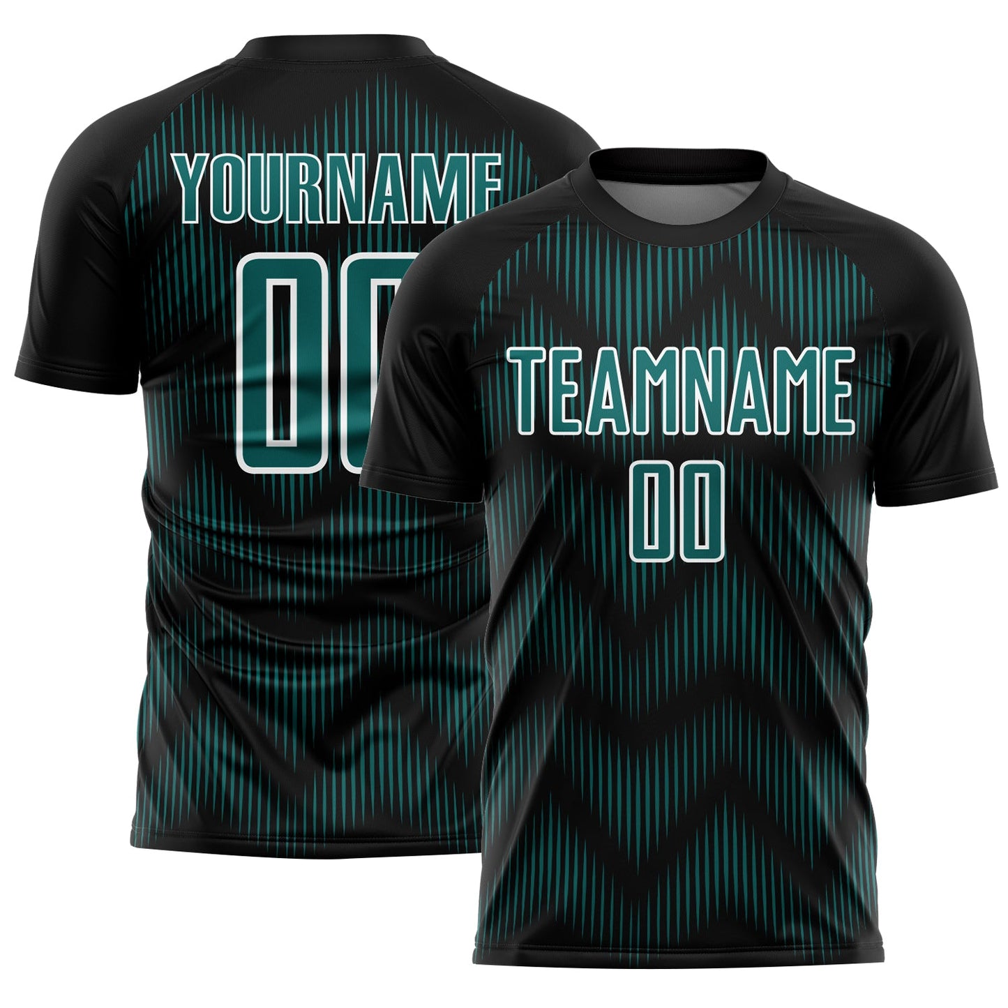 Custom Black Teal-White Line Sublimation Soccer Uniform Jersey - Main View