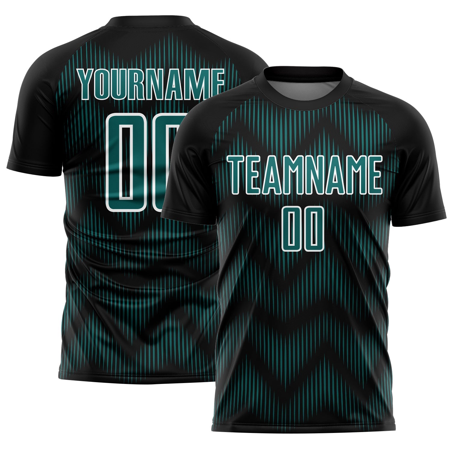 Custom Black Teal-White Line Sublimation Soccer Uniform Jersey - Main View