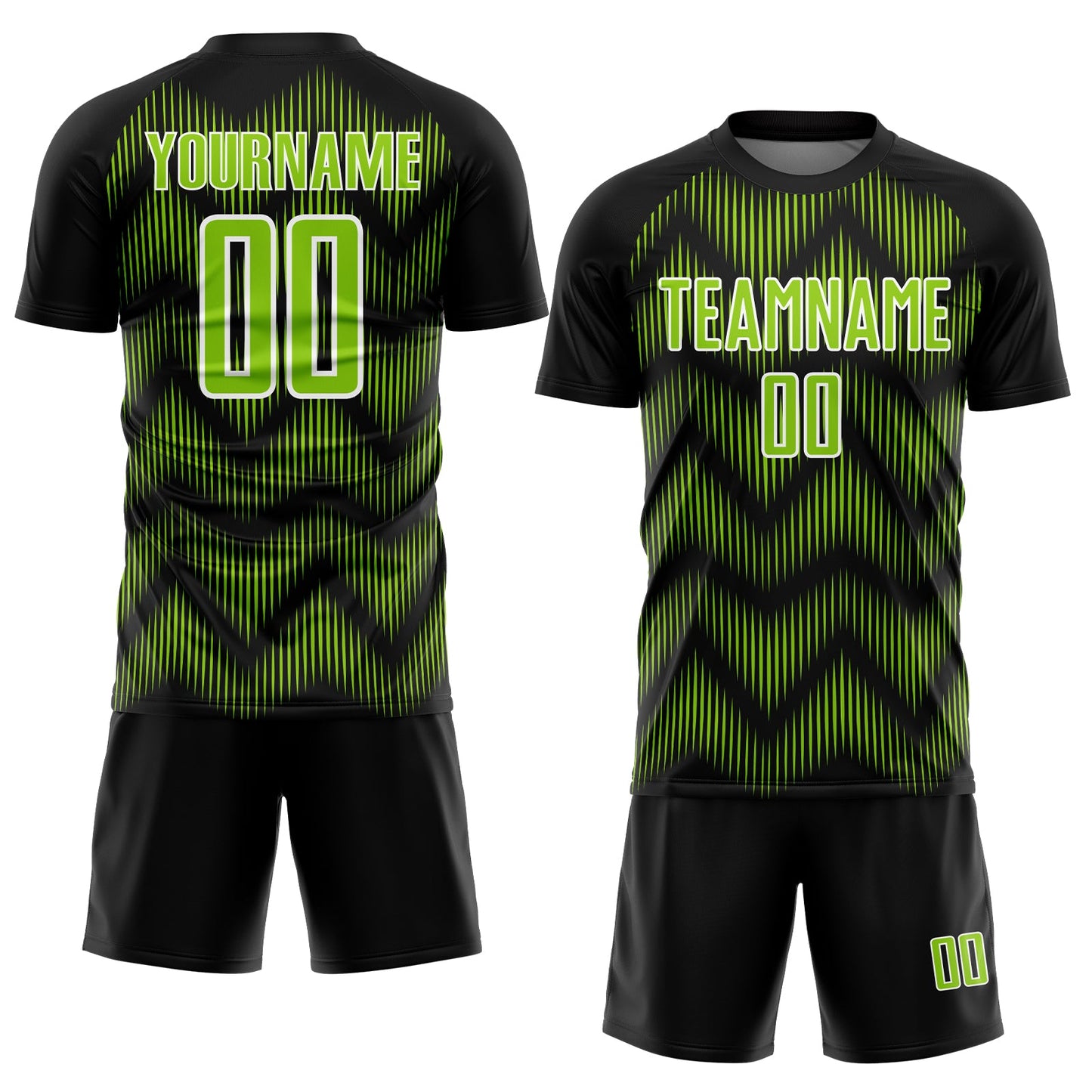 Custom Black Neon Green-White Line Sublimation Soccer Uniform Jersey view 2