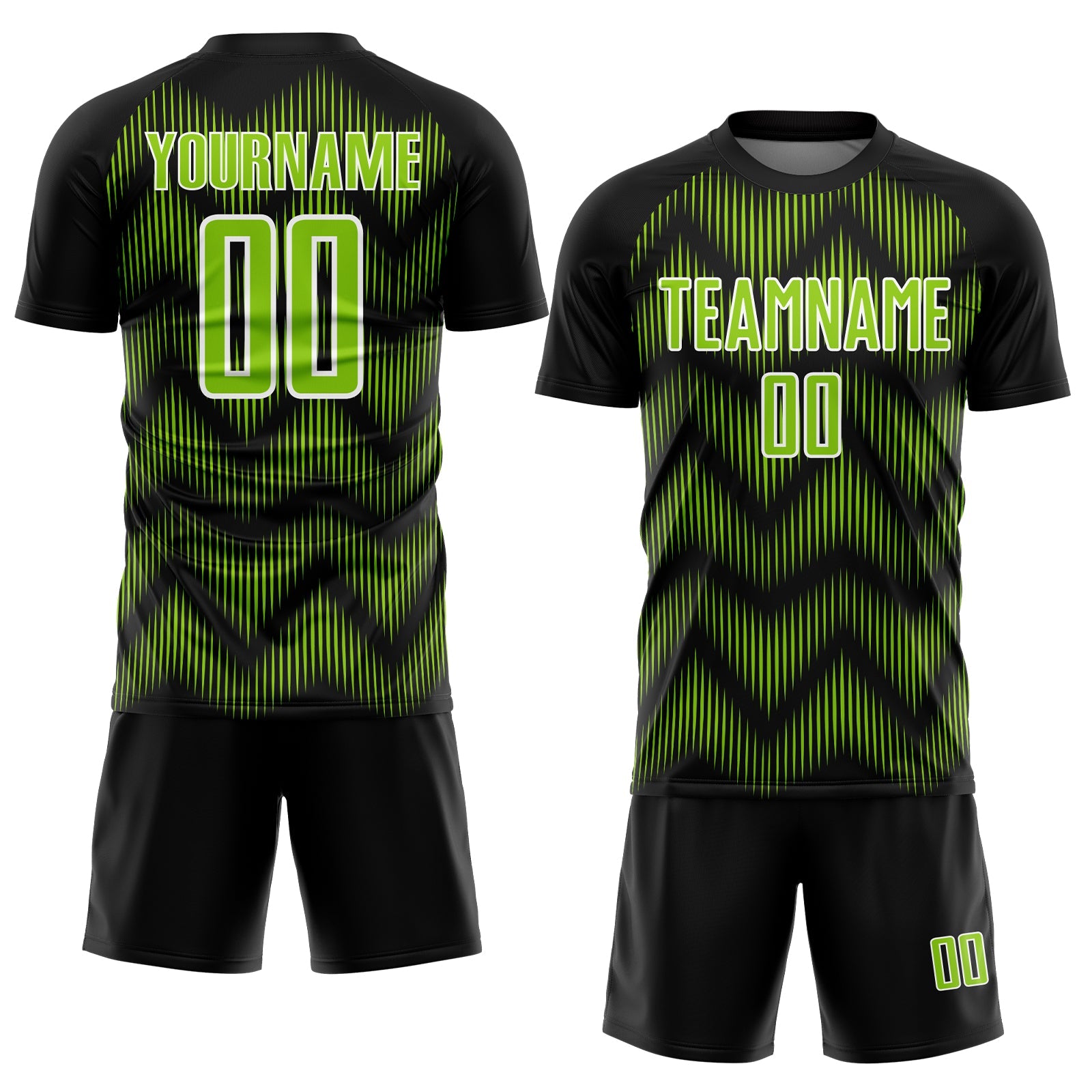 Custom Black Neon Green-White Line Sublimation Soccer Uniform Jersey view 2