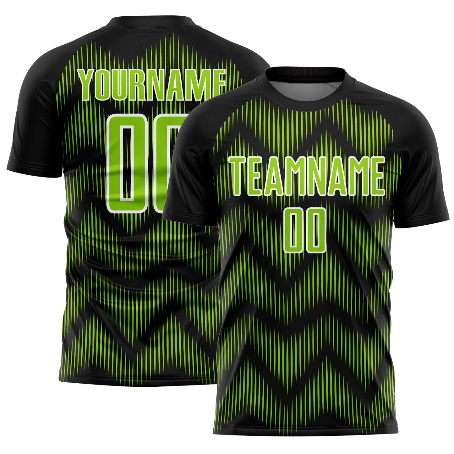 Custom Black Neon Green-White Line Sublimation Soccer Uniform Jersey - Main View