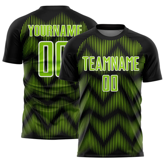 Custom Black Neon Green-White Line Sublimation Soccer Uniform Jersey - Main View