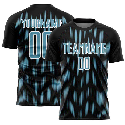 Custom Black Shadow Blue-White Line Sublimation Soccer Uniform Jersey - Main View