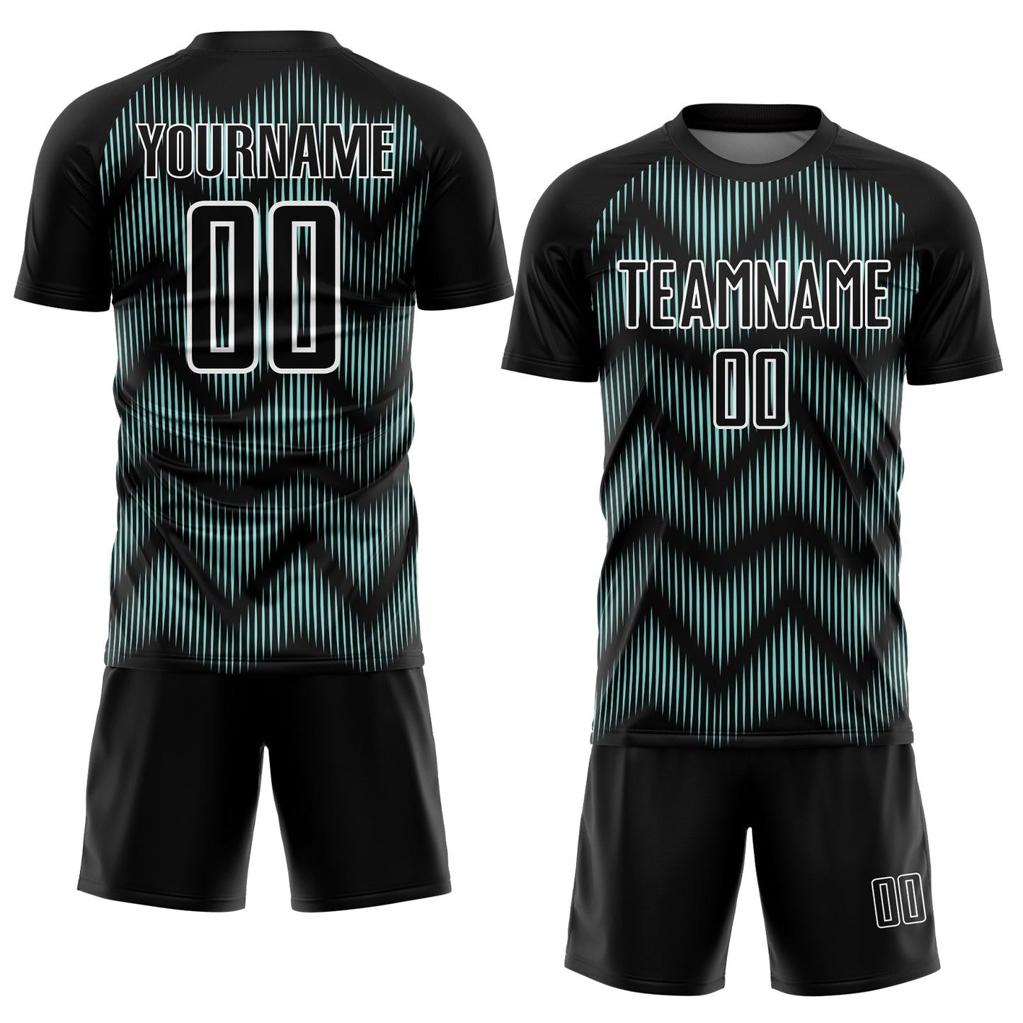 Custom Black Ice Blue-White Line Sublimation Soccer Uniform Jersey view 2