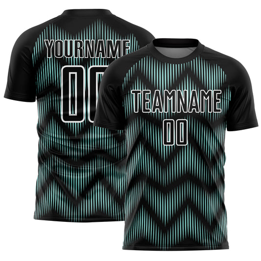 Custom Black Ice Blue-White Line Sublimation Soccer Uniform Jersey - Main View