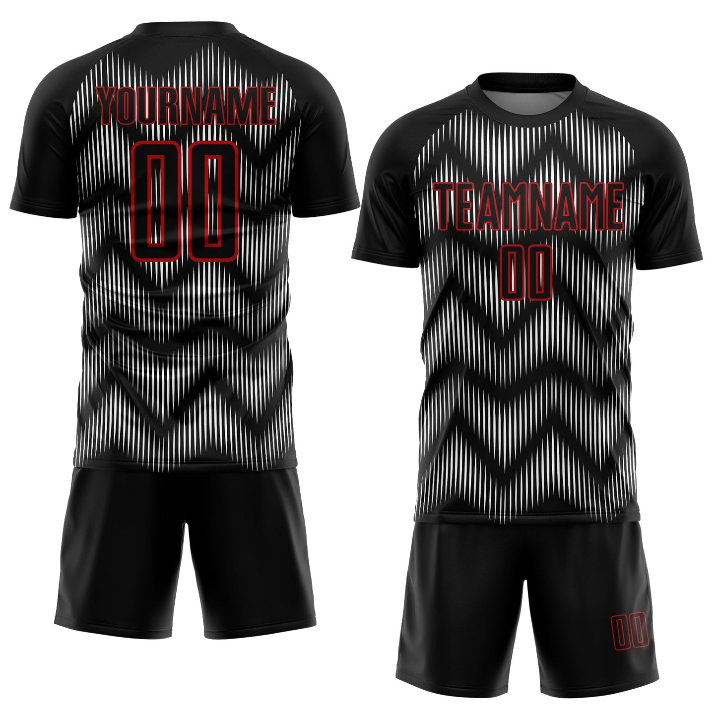 Custom Black Red-White Line Sublimation Soccer Uniform Jersey view 2