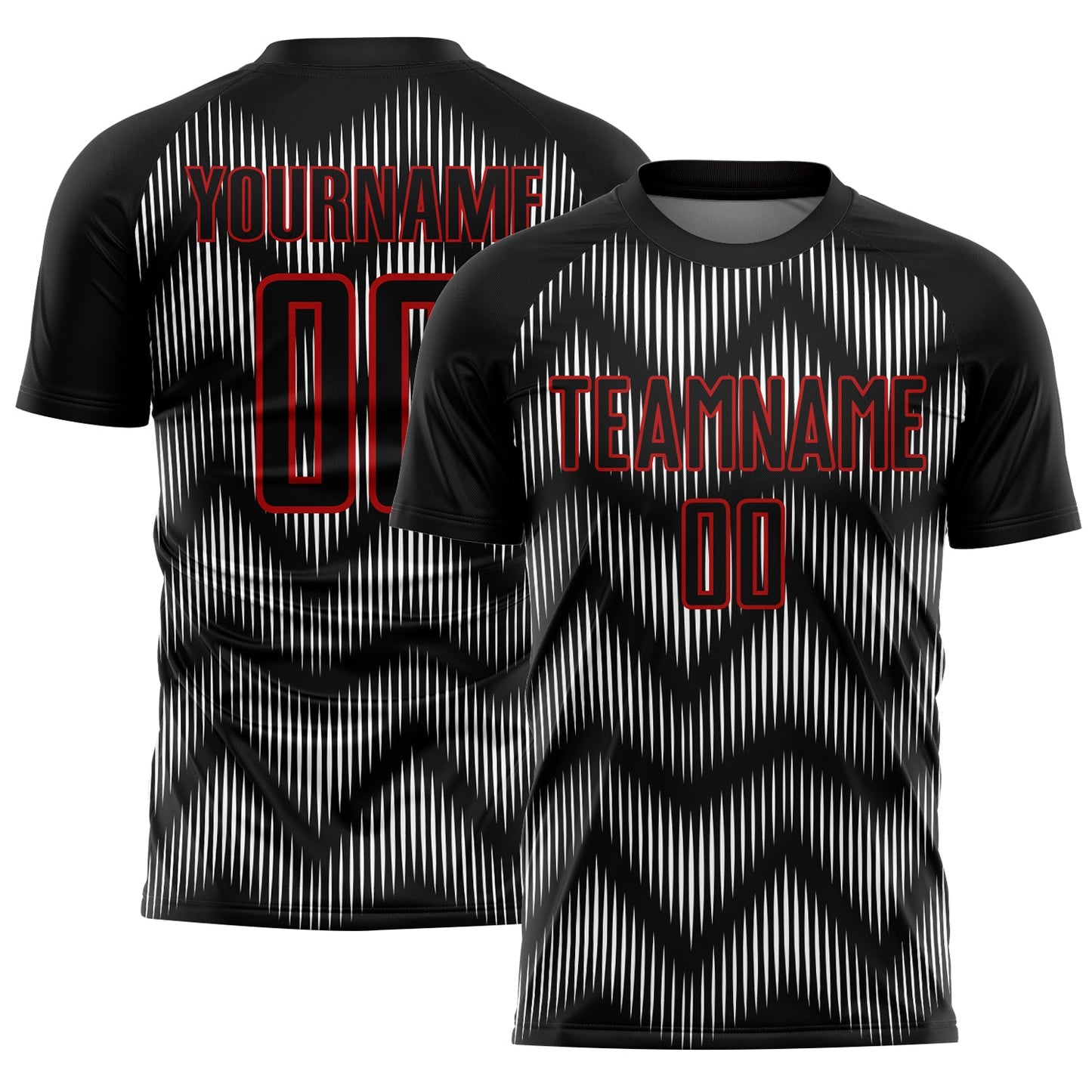 Custom Black Red-White Line Sublimation Soccer Uniform Jersey - Main View