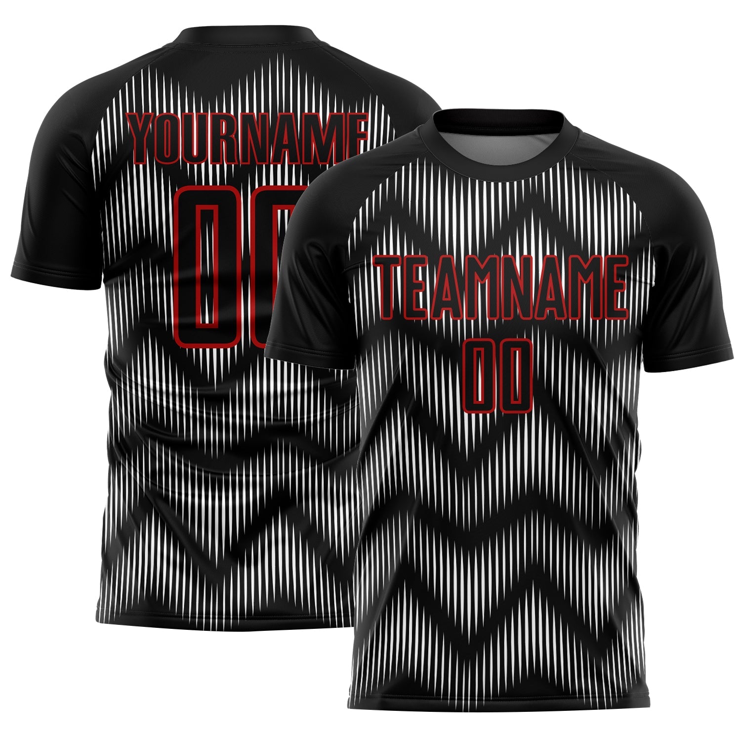 Custom Black Red-White Line Sublimation Soccer Uniform Jersey - Main View