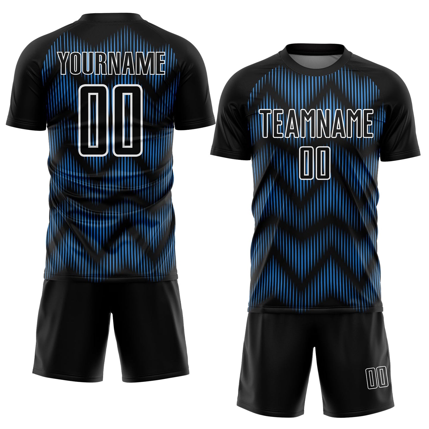 Custom Black Powder Blue-White Line Sublimation Soccer Uniform Jersey view 2
