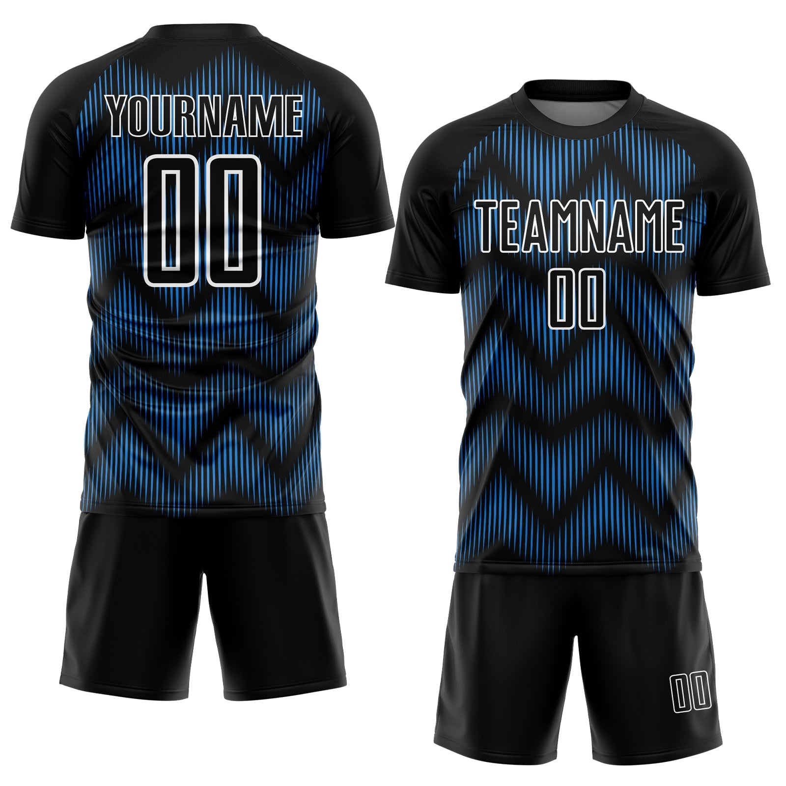 Custom Black Powder Blue-White Line Sublimation Soccer Uniform Jersey view 2
