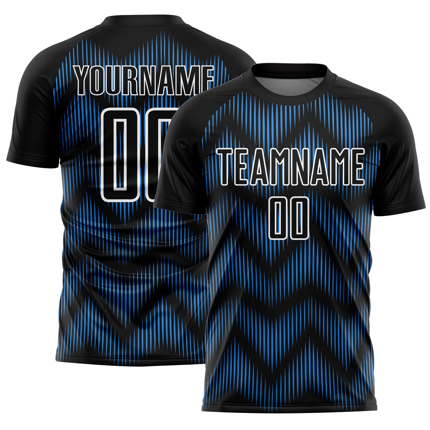 Custom Black Powder Blue-White Line Sublimation Soccer Uniform Jersey - Main View