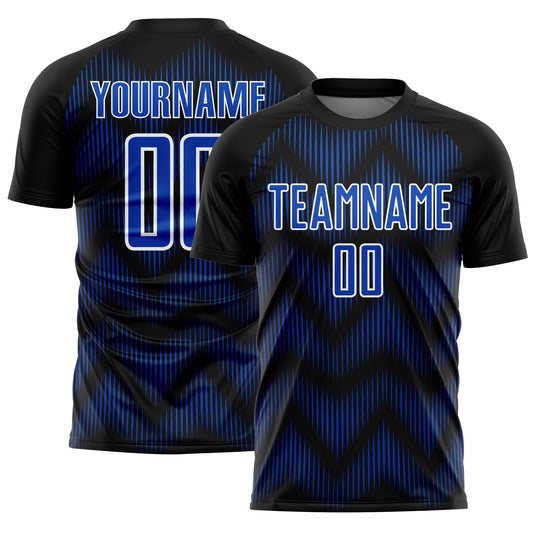 Custom Black Thunder Blue-White Line Sublimation Soccer Uniform Jersey - Main View