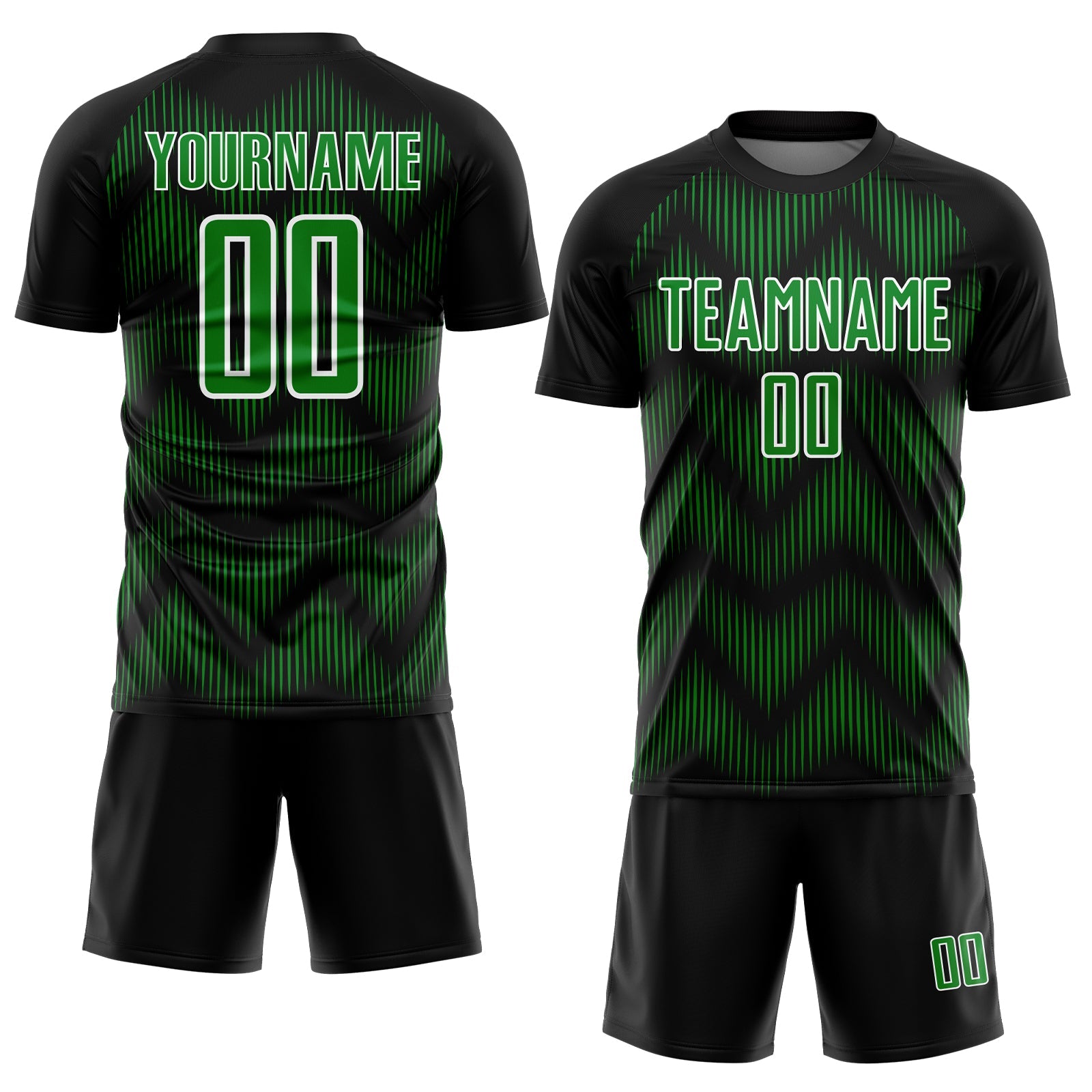 Custom Black Grass Green-White Line Sublimation Soccer Uniform Jersey view 2