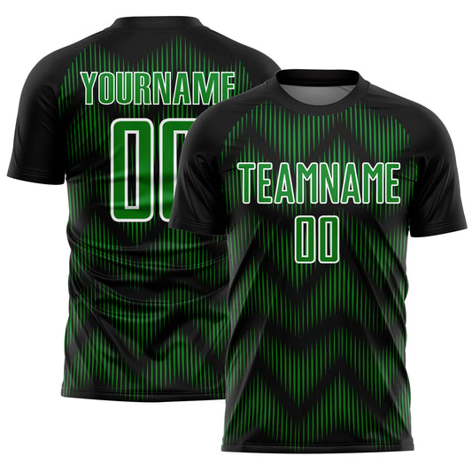 Custom Black Grass Green-White Line Sublimation Soccer Uniform Jersey - Main View