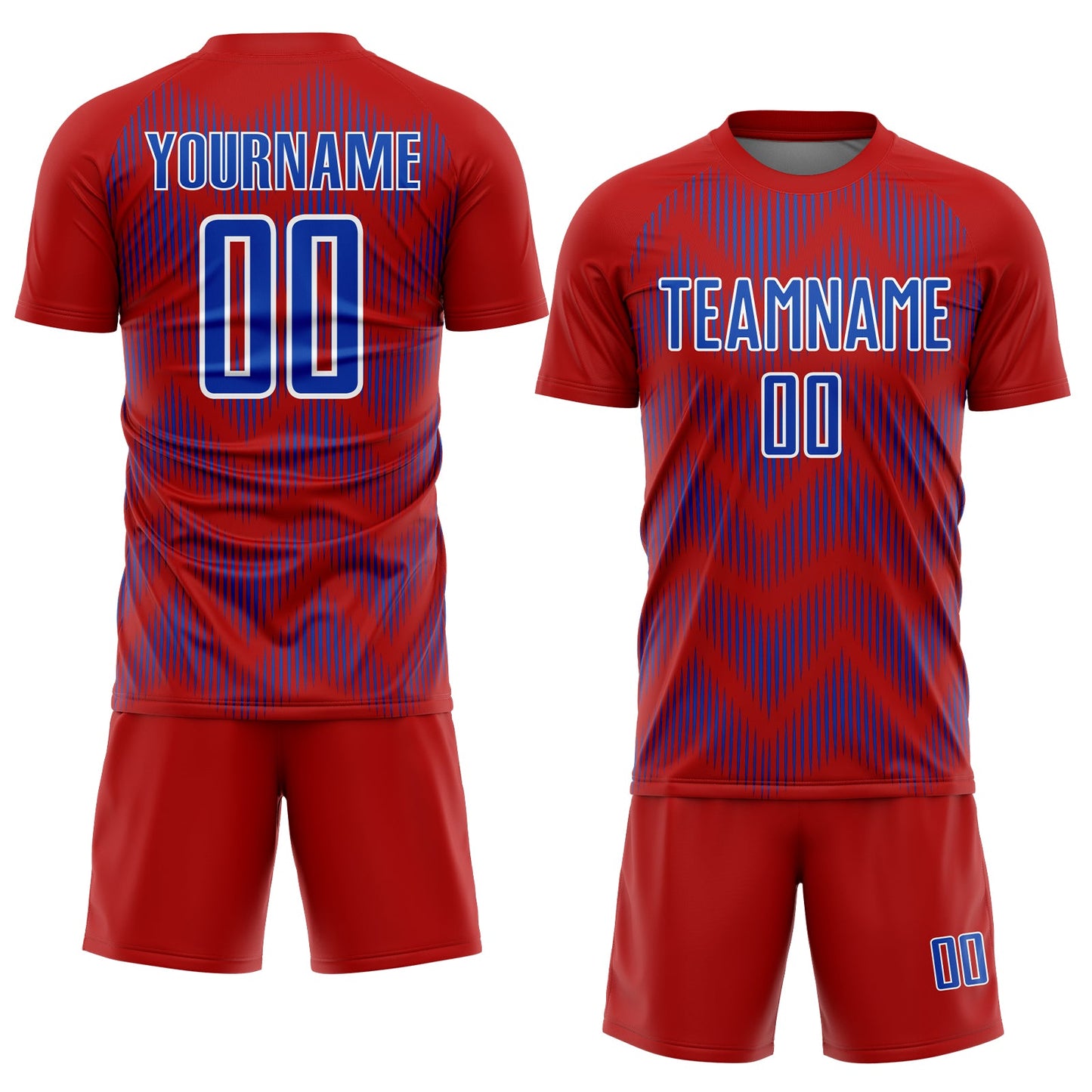 Custom Red Thunder Blue-White Line Sublimation Soccer Uniform Jersey view 2
