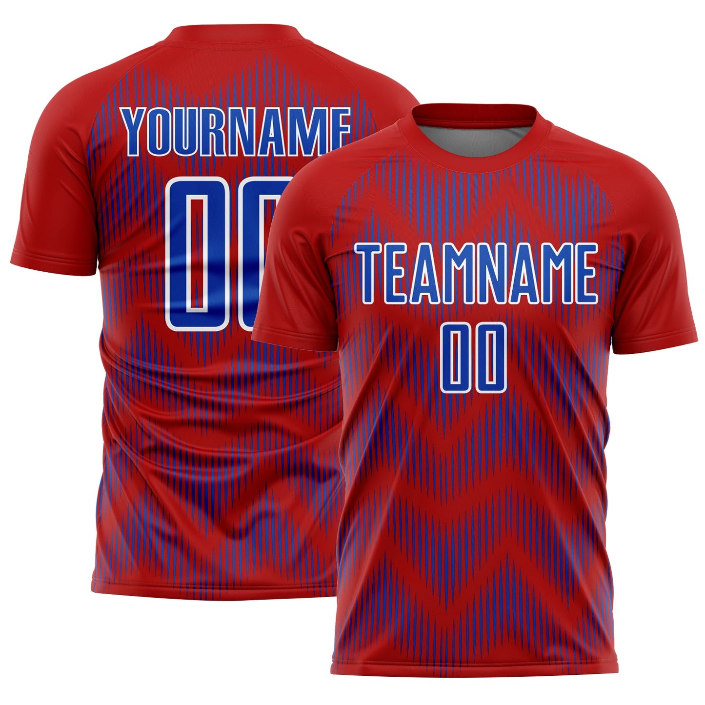 Custom Red Thunder Blue-White Line Sublimation Soccer Uniform Jersey - Main View