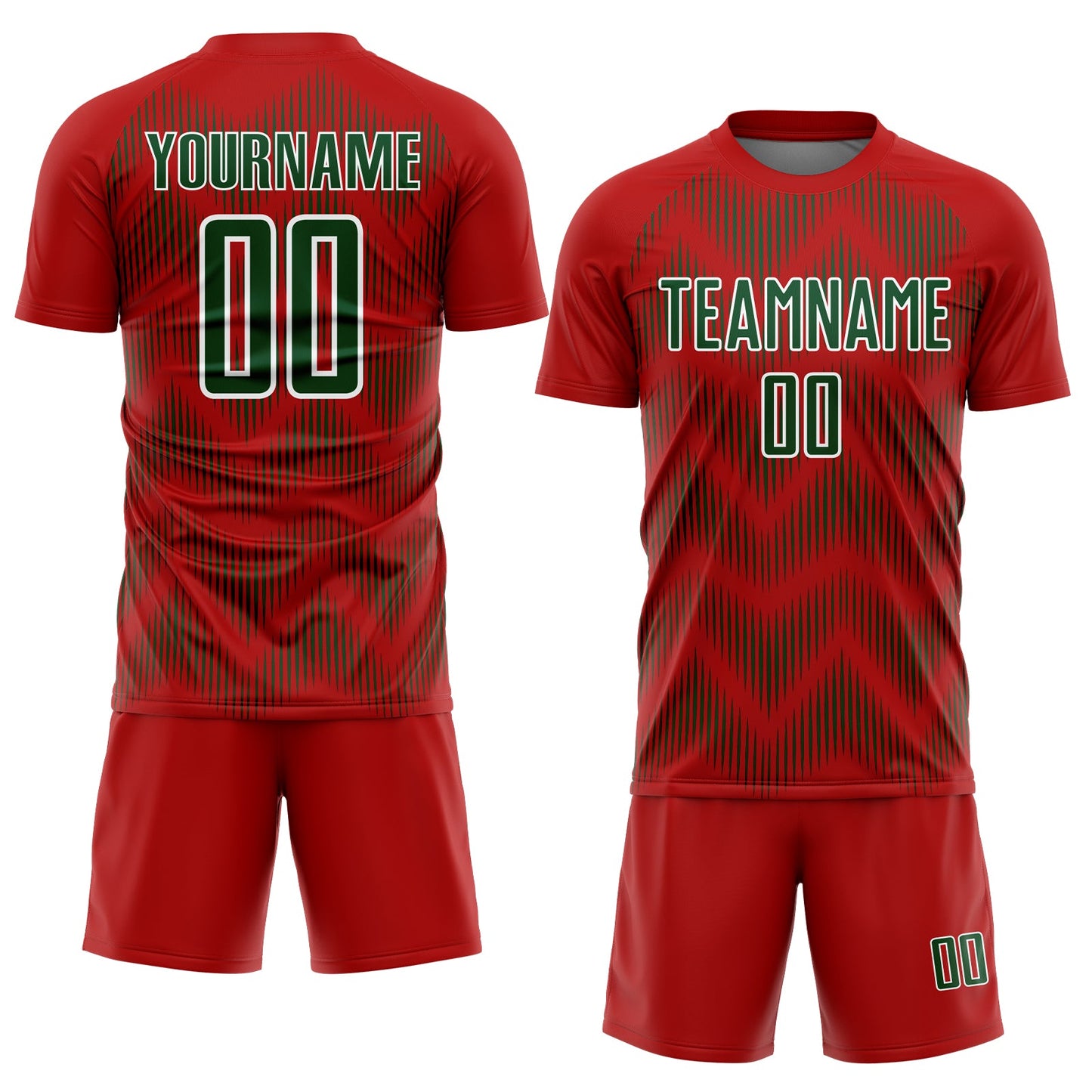 Custom Red Green-White Line Sublimation Soccer Uniform Jersey view 2