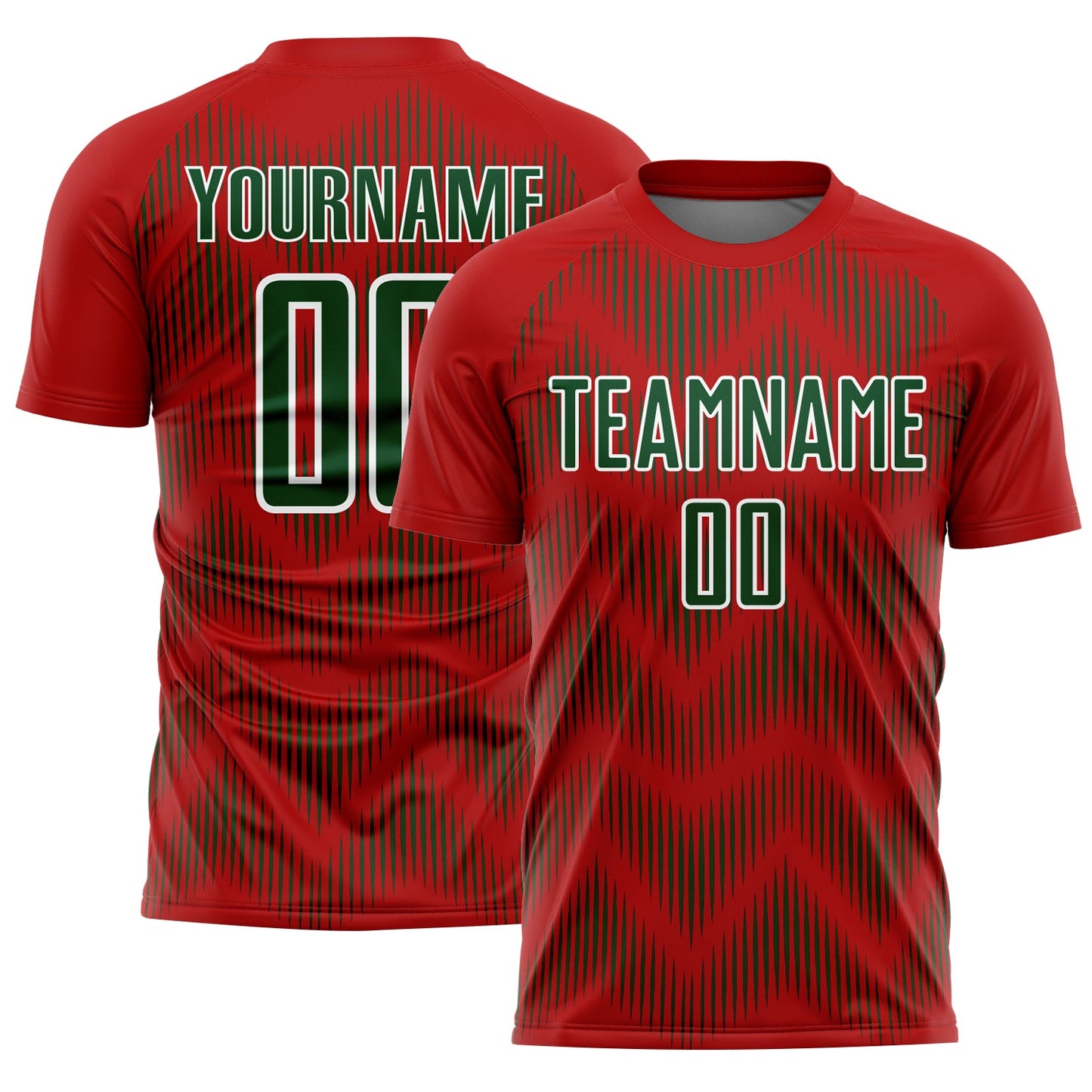 Custom Red Green-White Line Sublimation Soccer Uniform Jersey - Main View