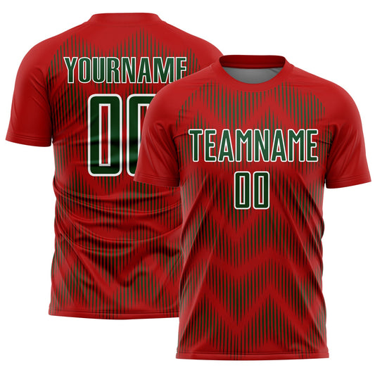 Custom Red Green-White Line Sublimation Soccer Uniform Jersey - Main View