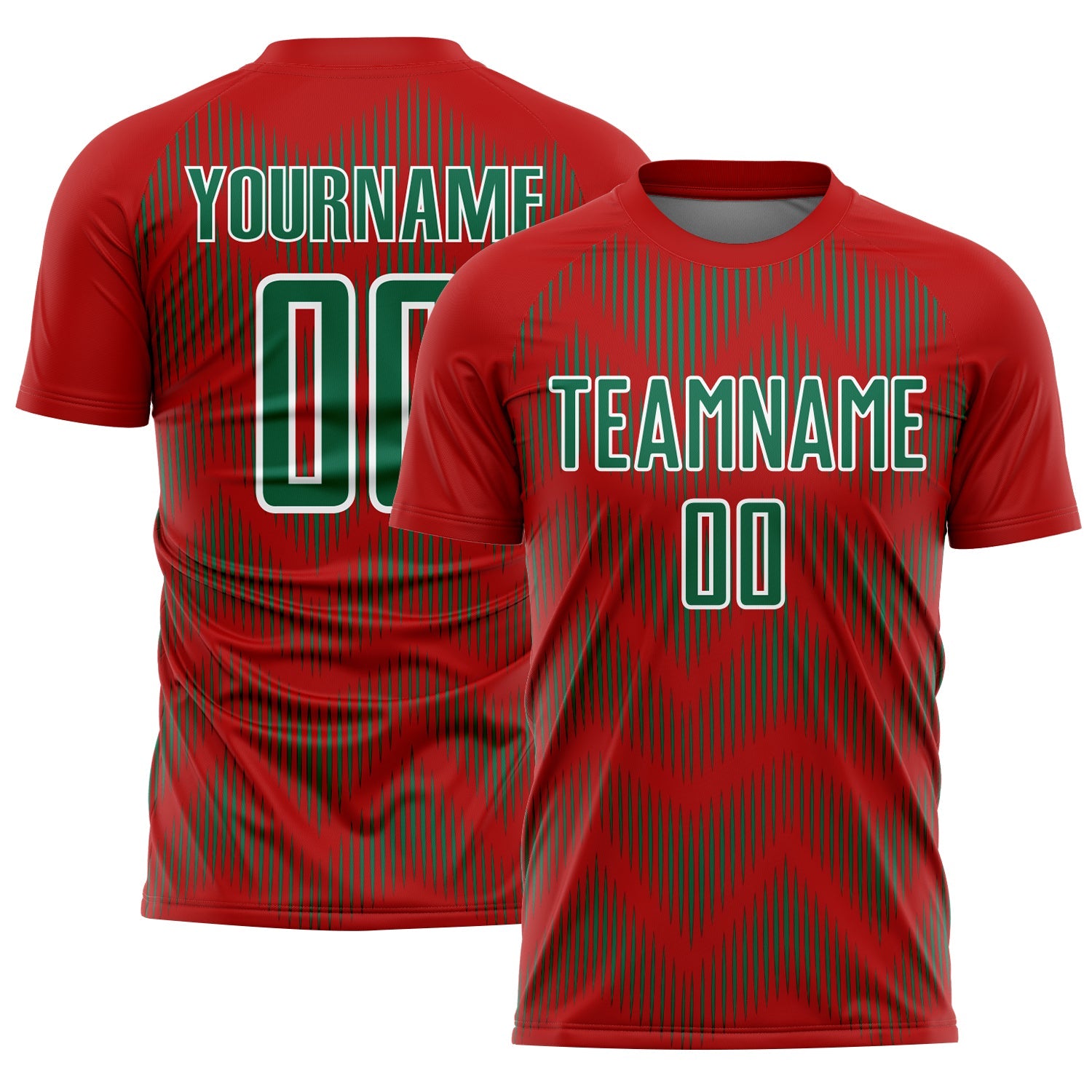 Custom Red Kelly Green-White Line Sublimation Soccer Uniform Jersey - Main View