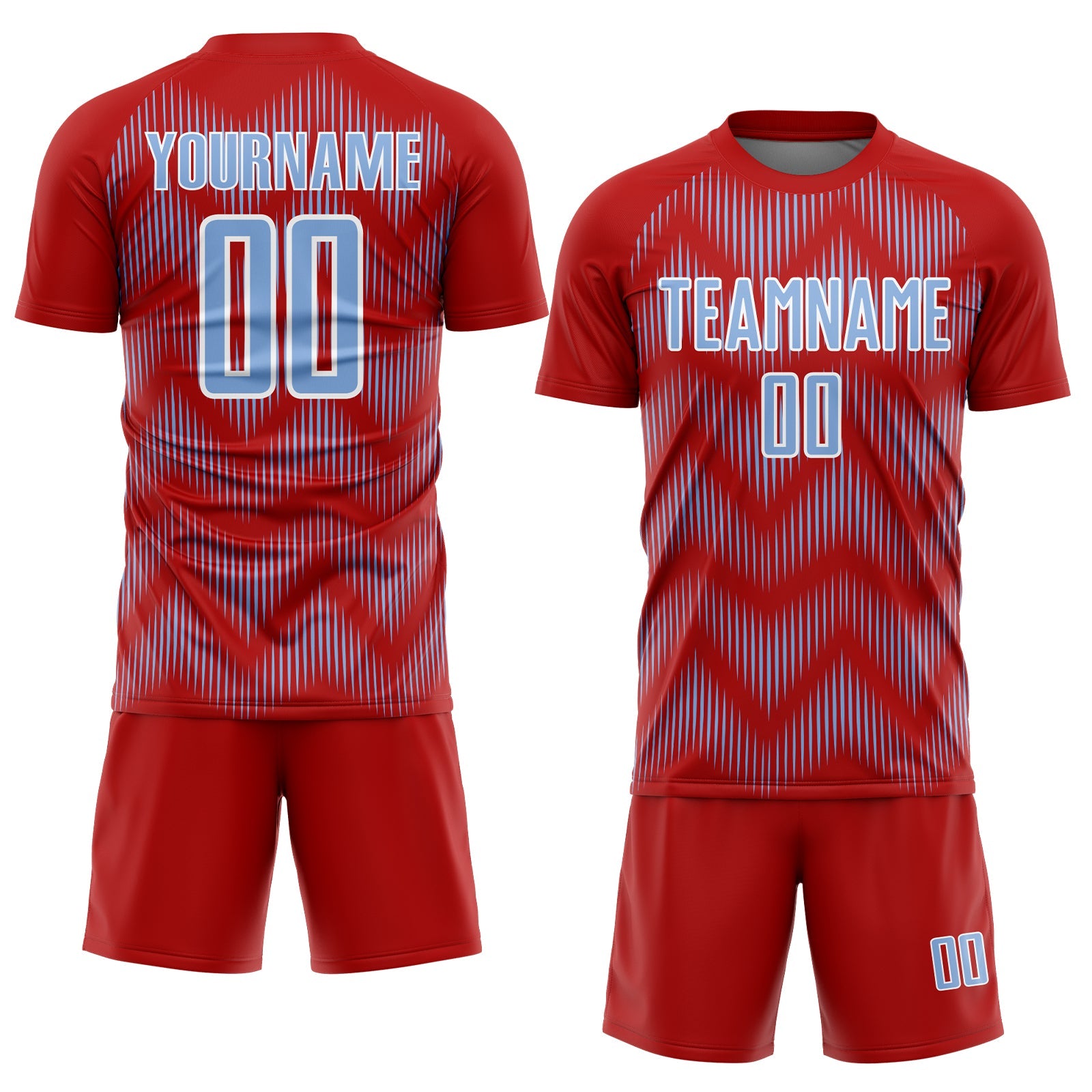 Custom Red Light Blue-White Line Sublimation Soccer Uniform Jersey view 2