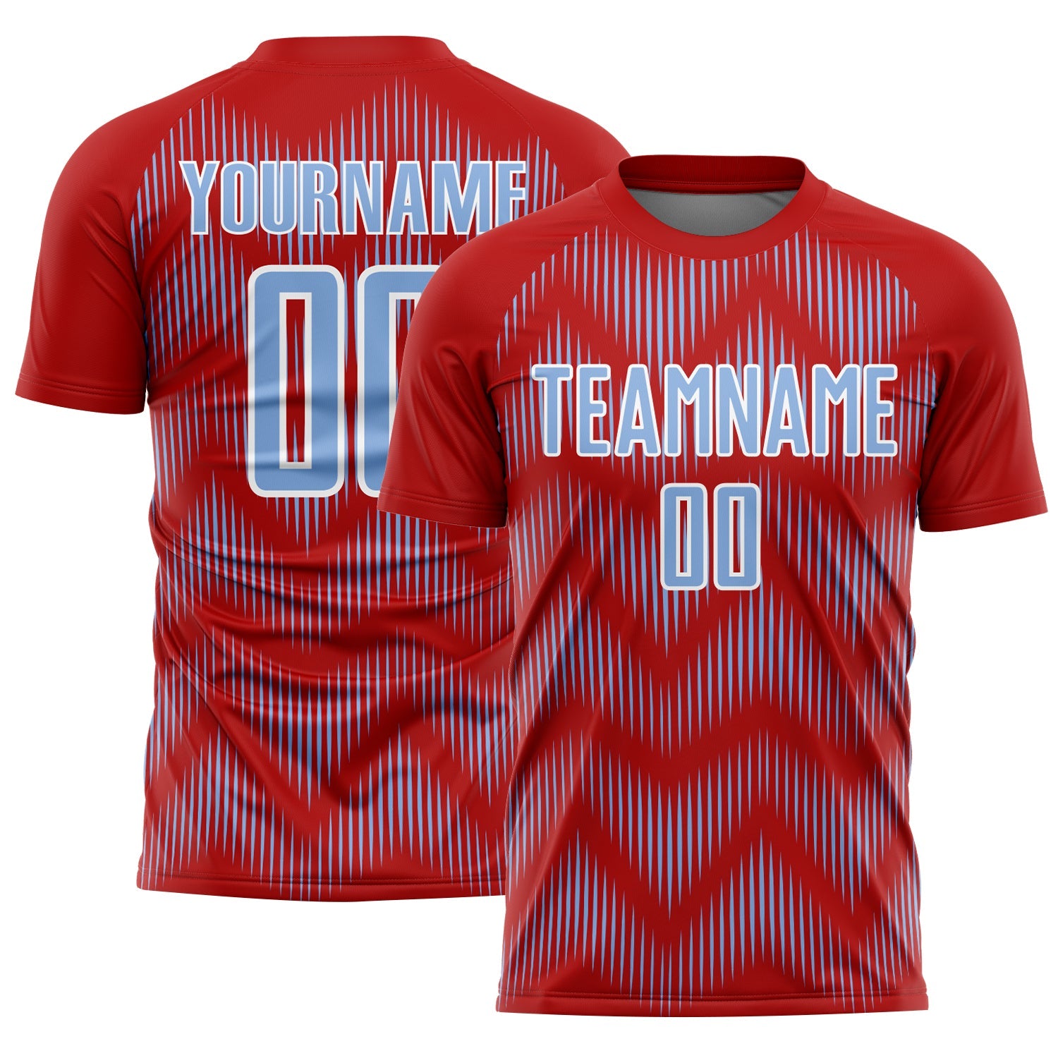 Custom Red Light Blue-White Line Sublimation Soccer Uniform Jersey - Main View