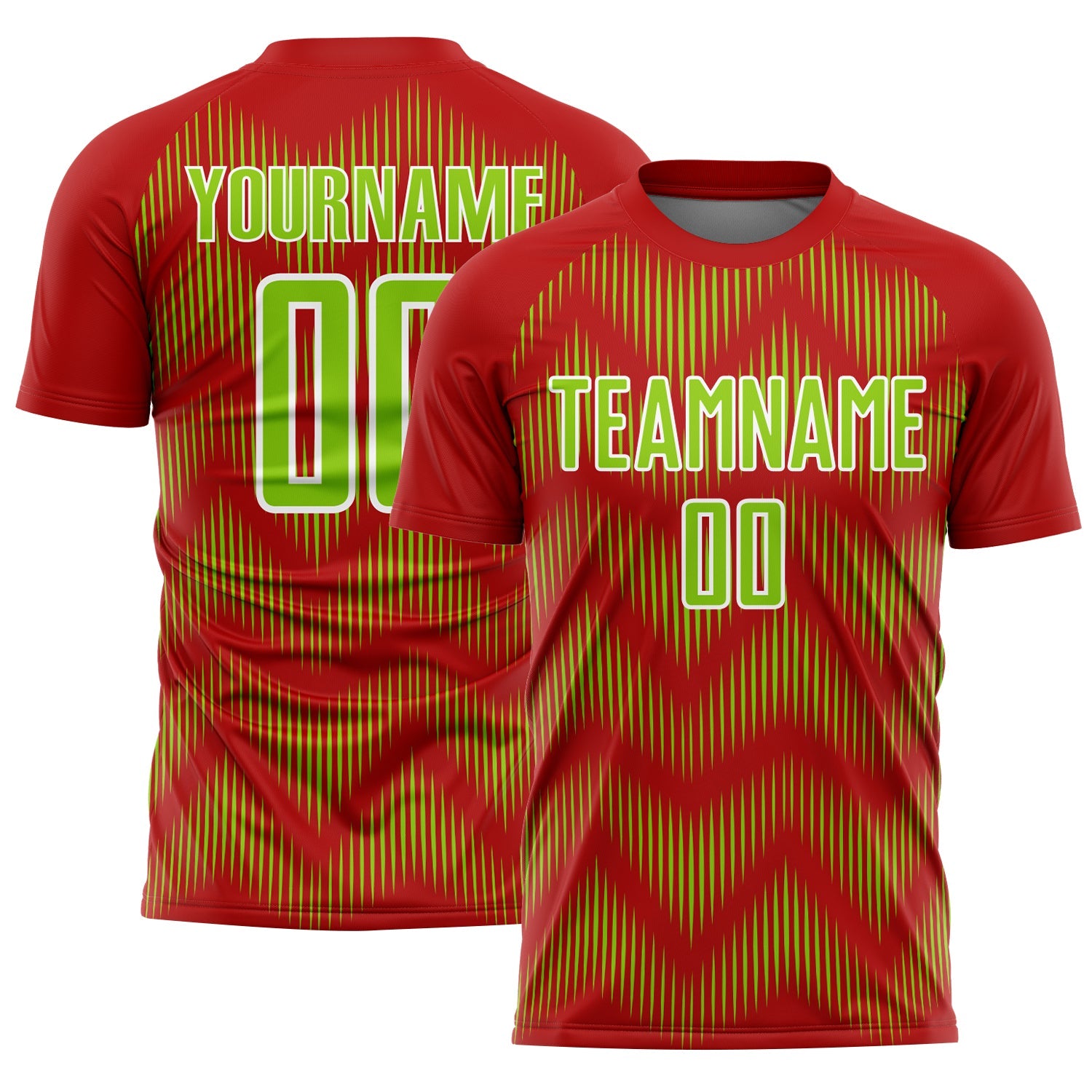 Custom Red Neon Green-White Line Sublimation Soccer Uniform Jersey - Main View