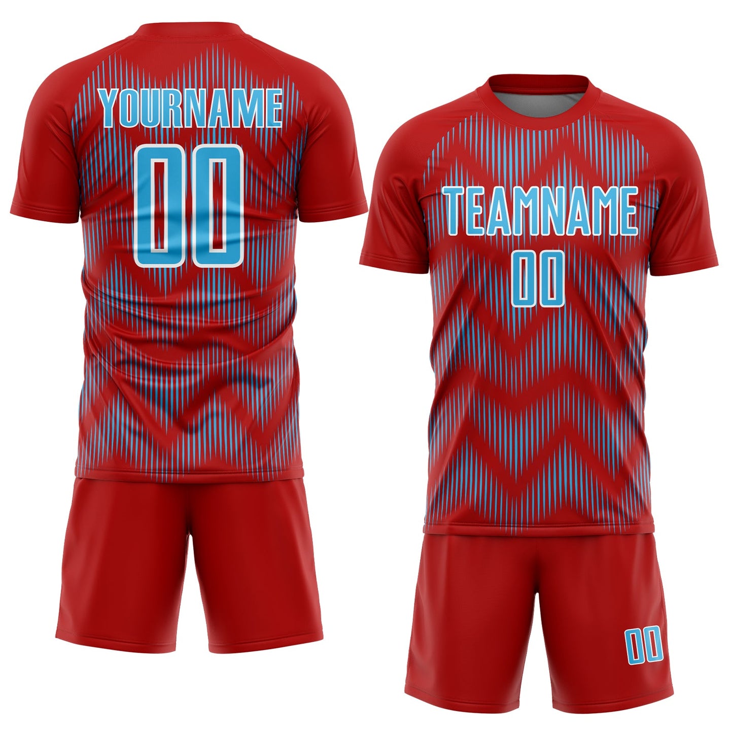 Custom Red Sky Blue-White Line Sublimation Soccer Uniform Jersey view 2