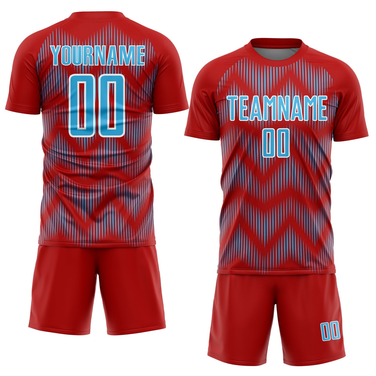 Custom Red Sky Blue-White Line Sublimation Soccer Uniform Jersey view 2