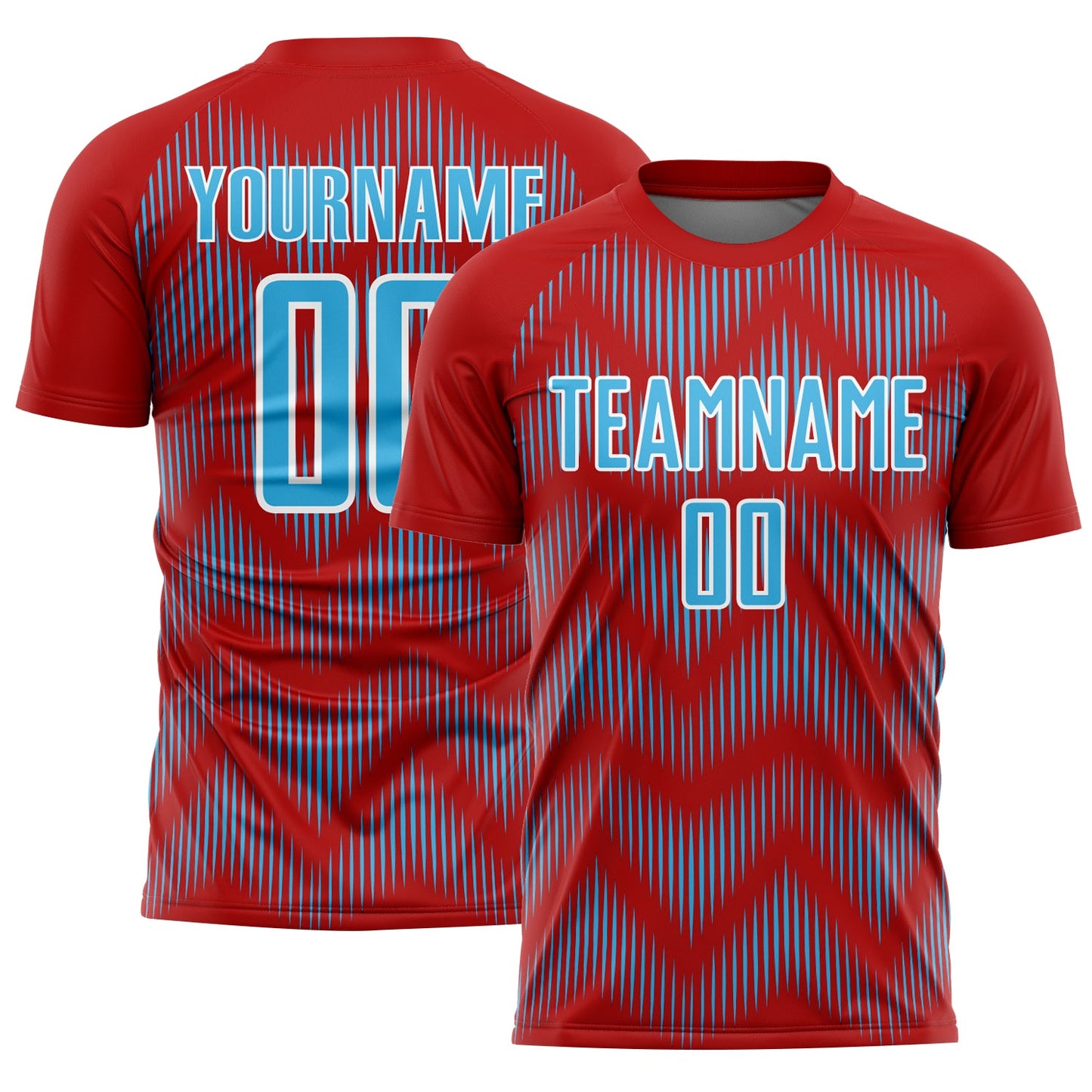 Custom Red Sky Blue-White Line Sublimation Soccer Uniform Jersey - Main View
