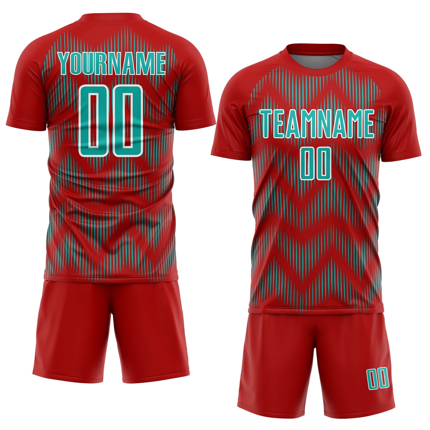 Custom Red Aqua-White Line Sublimation Soccer Uniform Jersey view 2