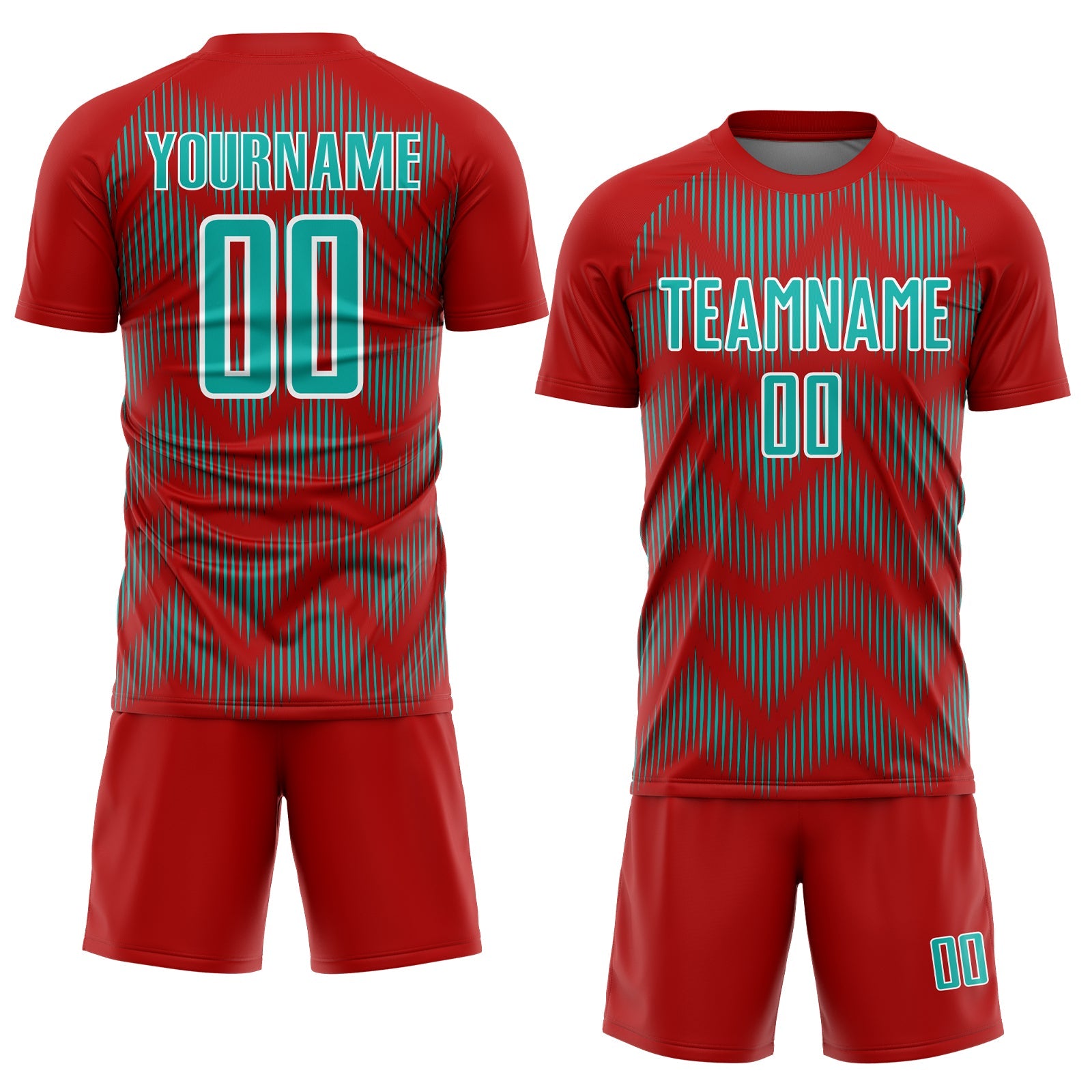 Custom Red Aqua-White Line Sublimation Soccer Uniform Jersey view 2