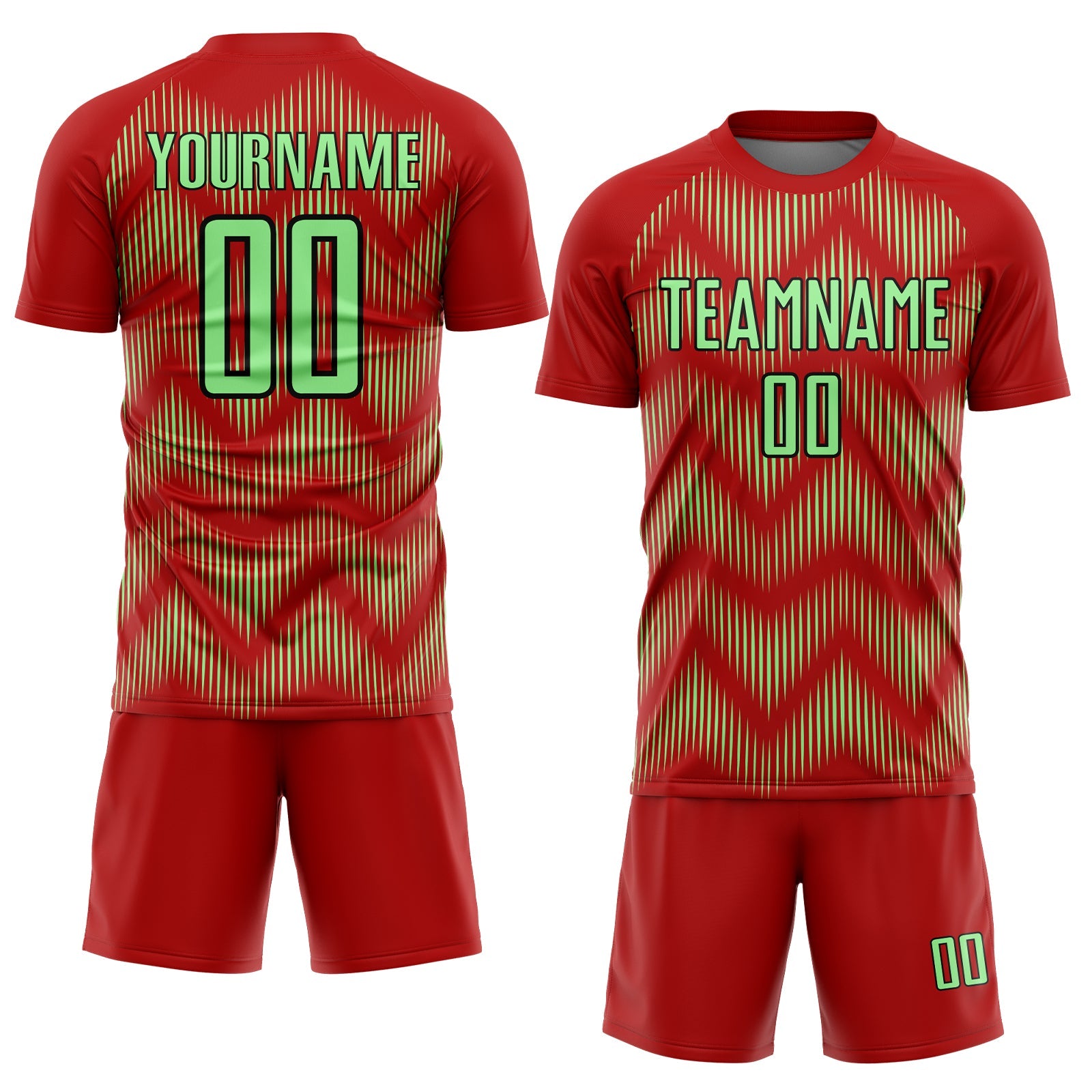 Custom Red Pea Green-Black Line Sublimation Soccer Uniform Jersey view 2