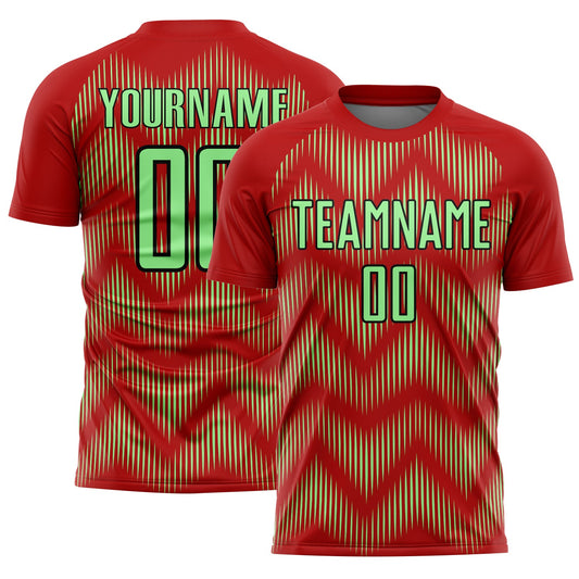 Custom Red Pea Green-Black Line Sublimation Soccer Uniform Jersey - Main View