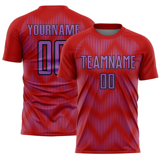 Custom Red Medium Purple-Black Line Sublimation Soccer Uniform Jersey - Main View