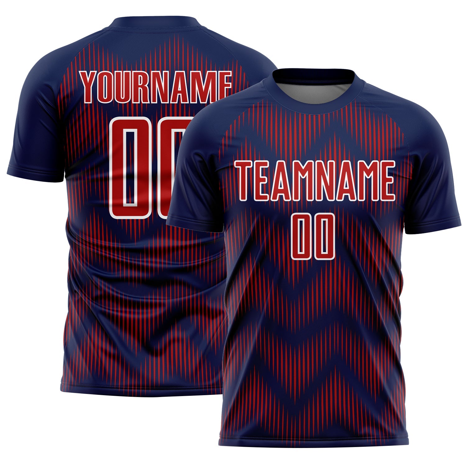 Custom Navy Red-White Line Sublimation Soccer Uniform Jersey - Main View