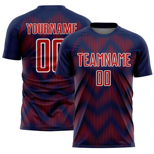 Custom Navy Red-White Line Sublimation Soccer Uniform Jersey - Main View