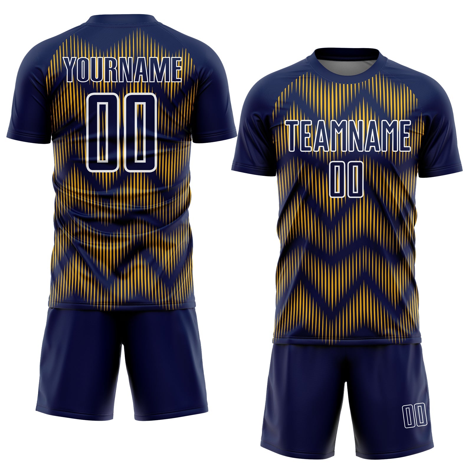 Custom Navy Gold-White Line Sublimation Soccer Uniform Jersey view 2